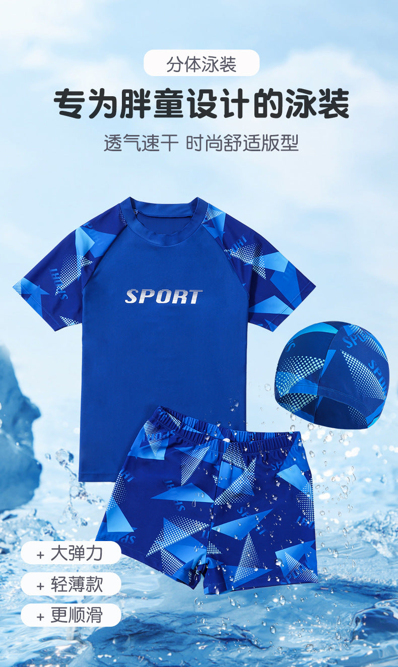 Cross-border Swimwear Children's Swimwear Foreign Trade Big Boys Split Swimwear Plus Fat Loose Quick-drying
