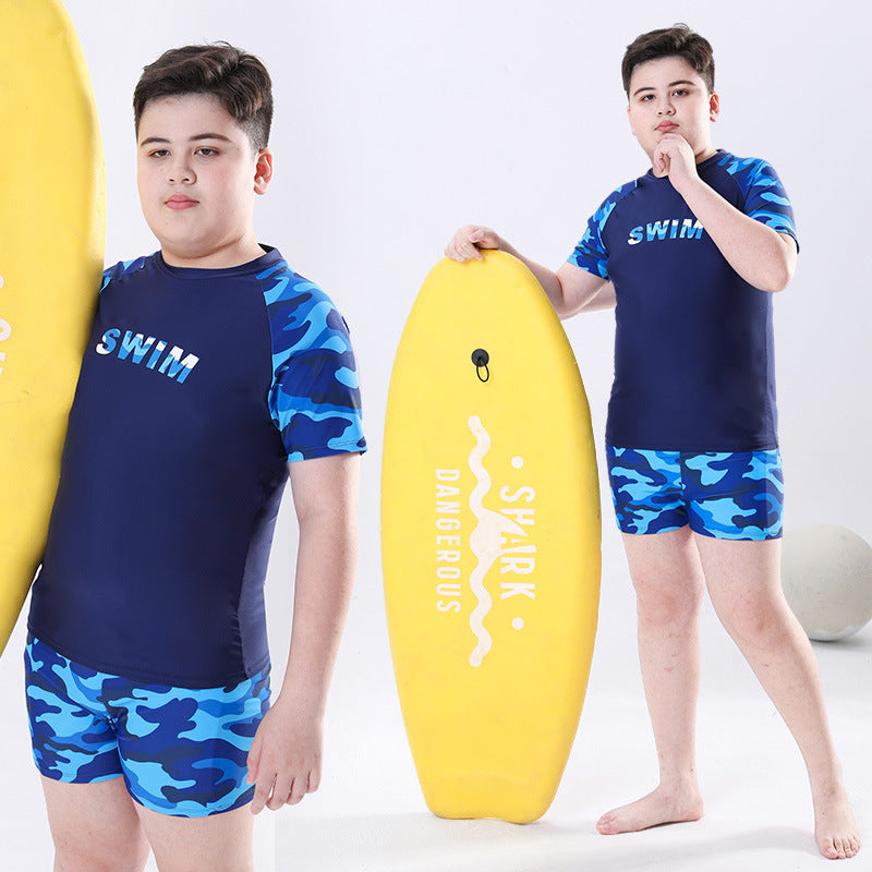 Cross-border Swimwear Children's Swimwear Foreign Trade Big Boys Split Swimwear Plus Fat Loose Quick-drying