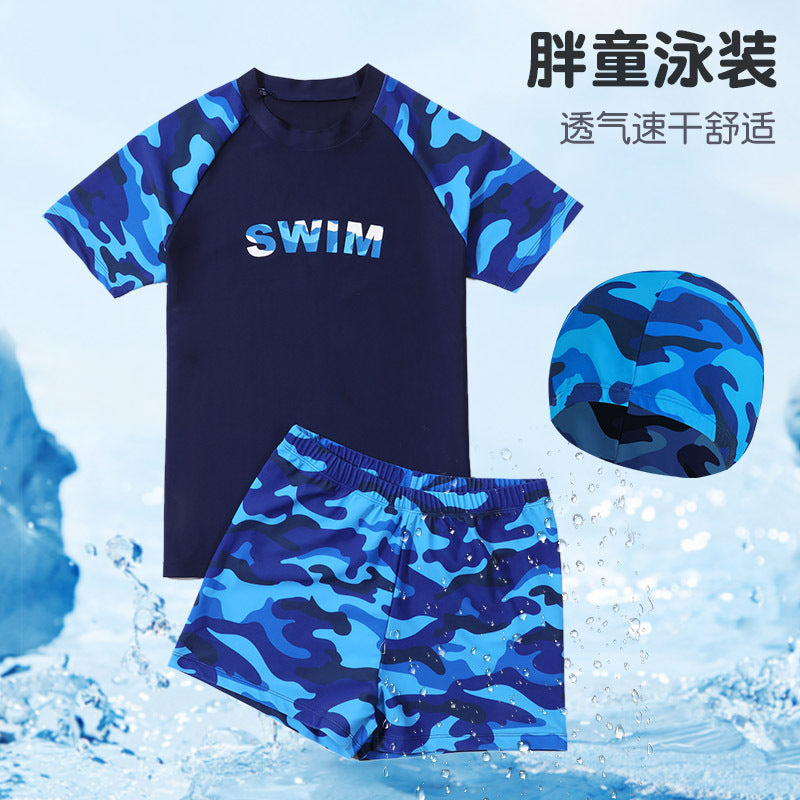 Cross-border Swimwear Children's Swimwear Foreign Trade Big Boys Split Swimwear Plus Fat Loose Quick-drying