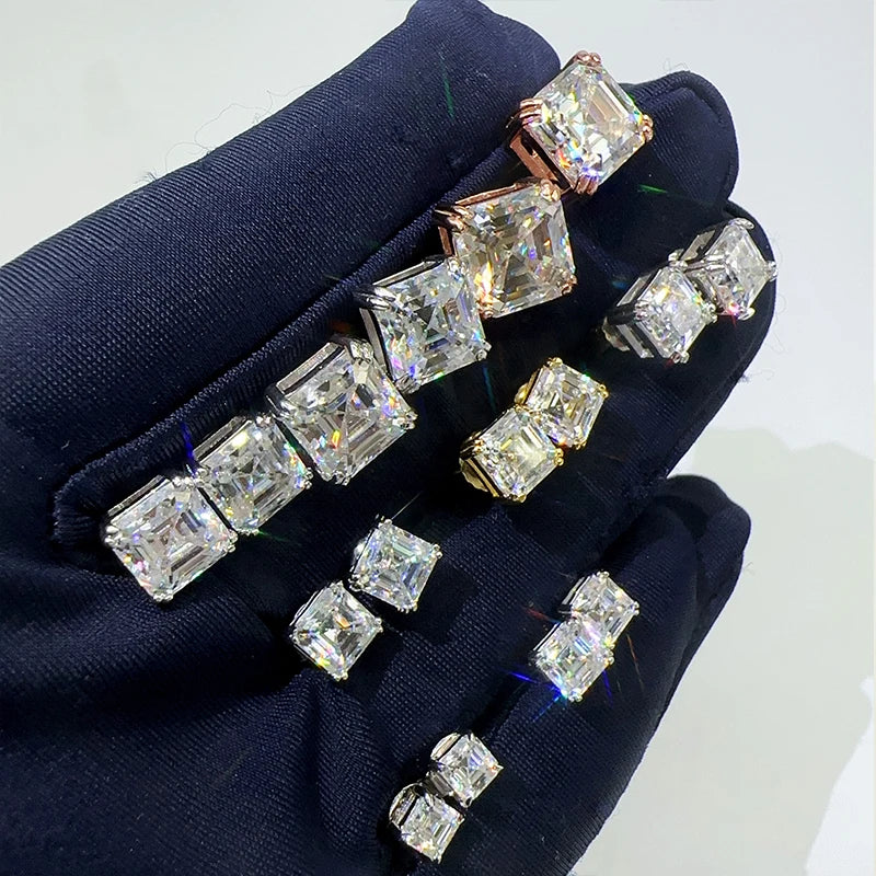 COSFIX Moissanite Stud Earrings for Women Luxury Men Moissanite Stud Earrings Asscher Cut D Color Women's Moissanite Earrings