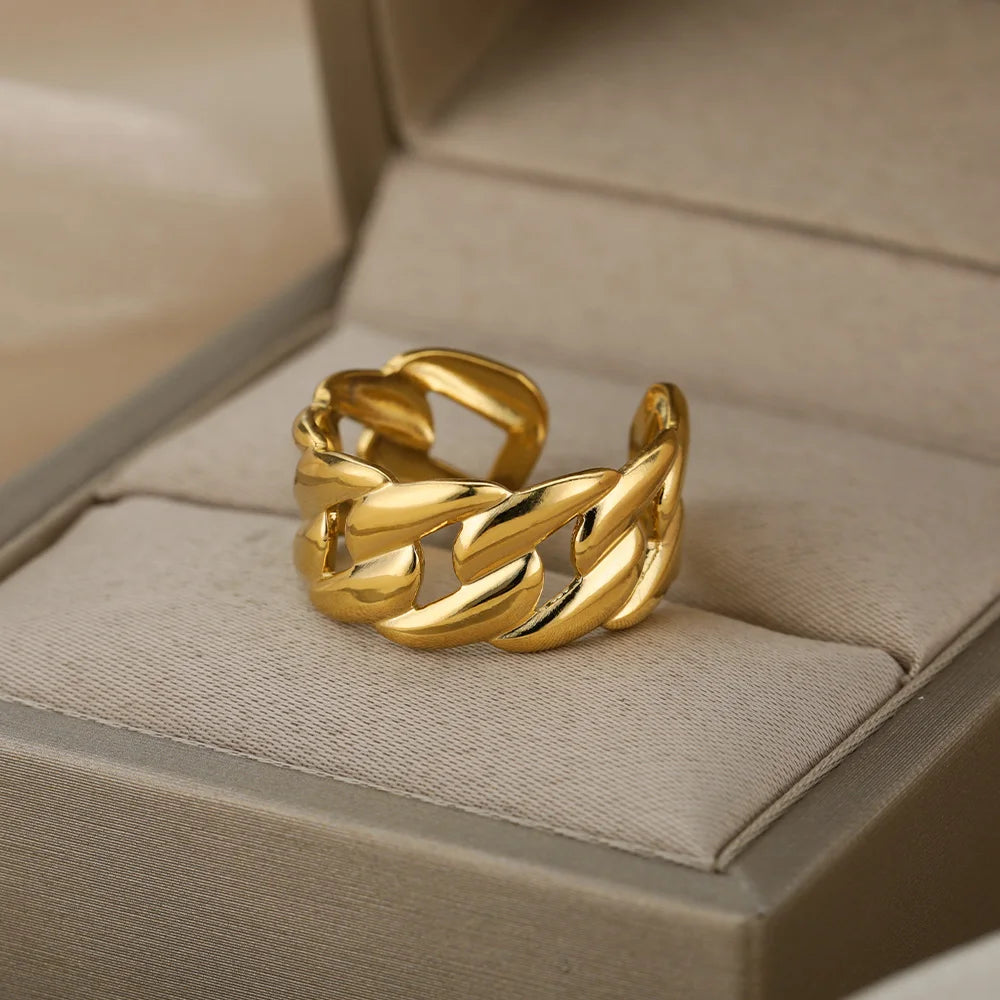 Stainless Steel Rings for Women Gold Color Hollow Out Wide Open Finger Ring 2023 Trend Luxury Aesthetic Jewelry anillos mujer