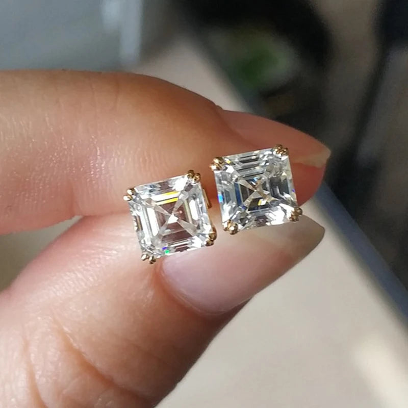 COSFIX Moissanite Stud Earrings for Women Luxury Men Moissanite Stud Earrings Asscher Cut D Color Women's Moissanite Earrings