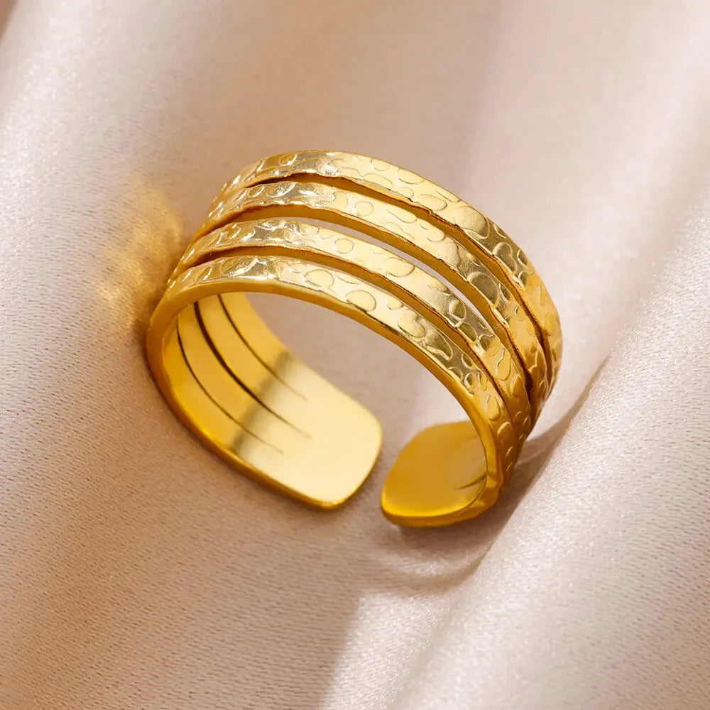 Stainless Steel Rings for Women Gold Color Hollow Out Wide Open Finger Ring 2023 Trend Luxury Aesthetic Jewelry anillos mujer