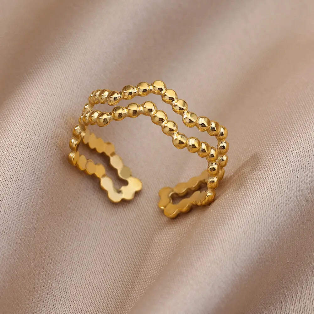 Stainless Steel Rings for Women Gold Color Hollow Out Wide Open Finger Ring 2023 Trend Luxury Aesthetic Jewelry anillos mujer