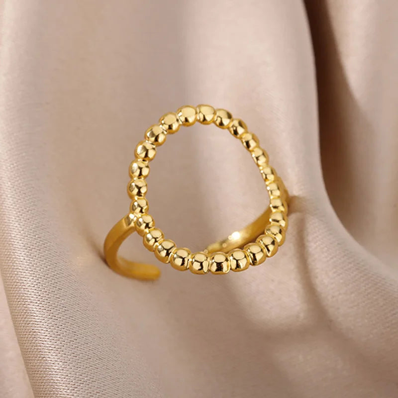 Stainless Steel Rings for Women Gold Color Hollow Out Wide Open Finger Ring 2023 Trend Luxury Aesthetic Jewelry anillos mujer
