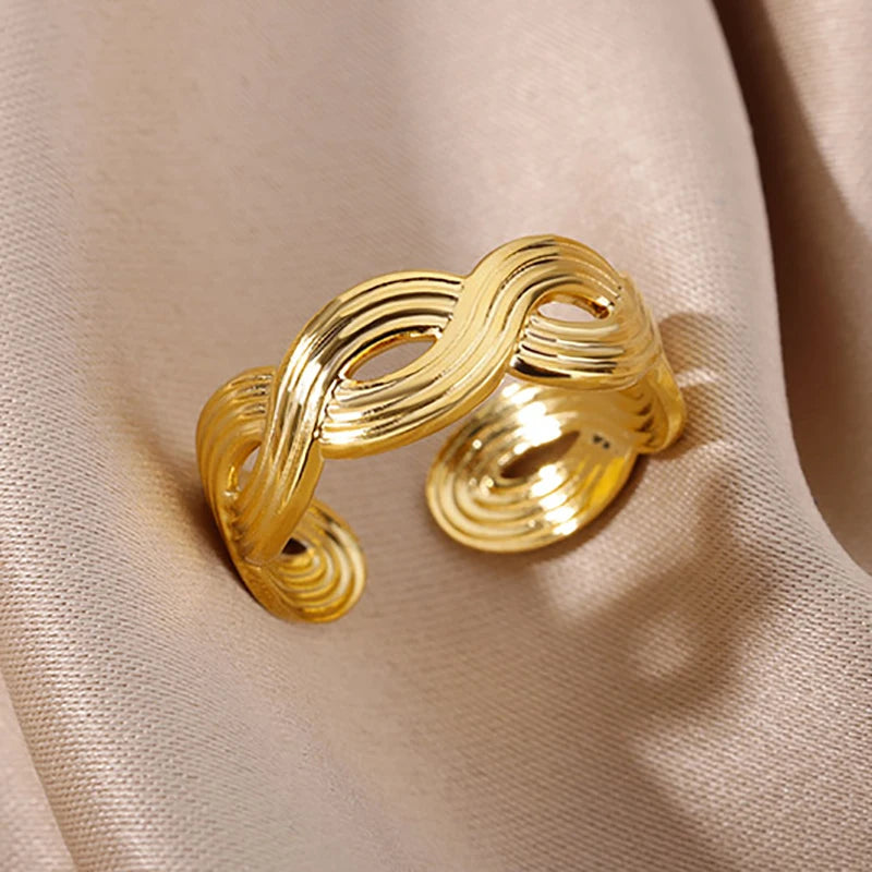 Stainless Steel Rings for Women Gold Color Hollow Out Wide Open Finger Ring 2023 Trend Luxury Aesthetic Jewelry anillos mujer