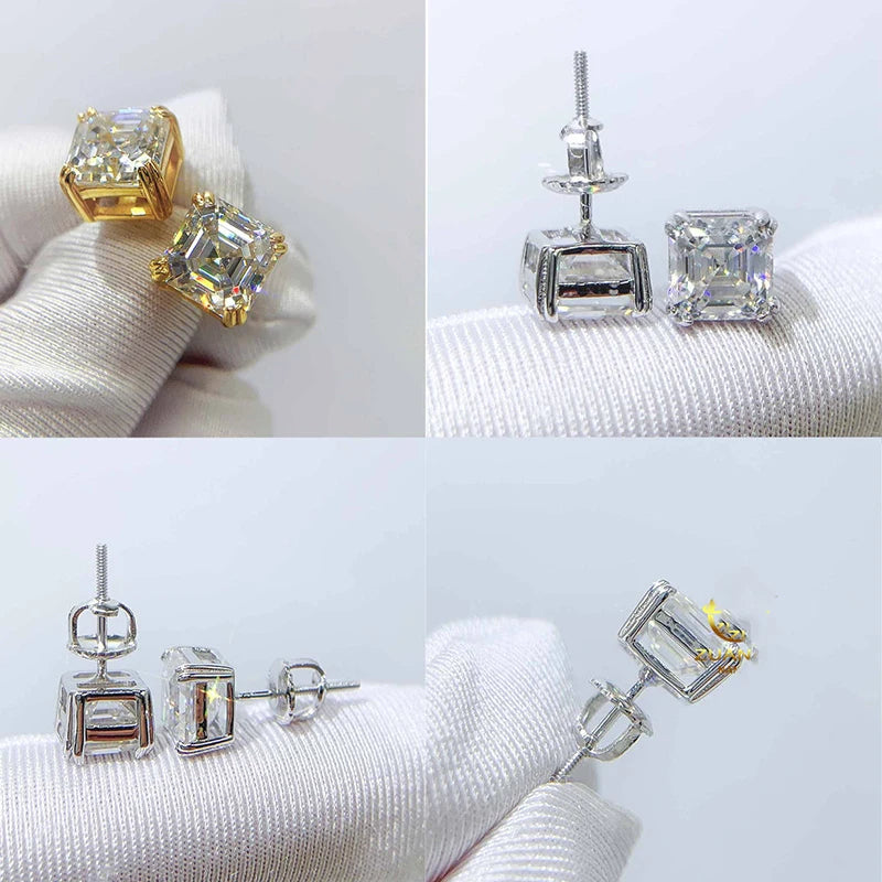 COSFIX Moissanite Stud Earrings for Women Luxury Men Moissanite Stud Earrings Asscher Cut D Color Women's Moissanite Earrings