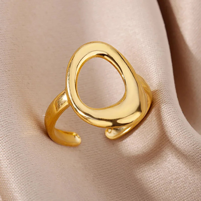 Stainless Steel Rings for Women Gold Color Hollow Out Wide Open Finger Ring 2023 Trend Luxury Aesthetic Jewelry anillos mujer