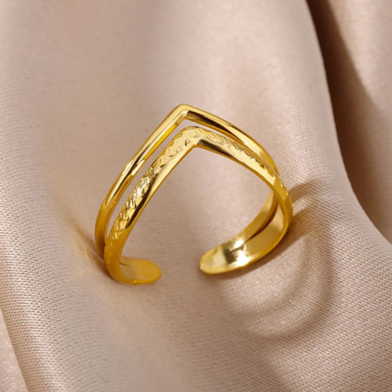 Stainless Steel Rings for Women Gold Color Hollow Out Wide Open Finger Ring 2023 Trend Luxury Aesthetic Jewelry anillos mujer