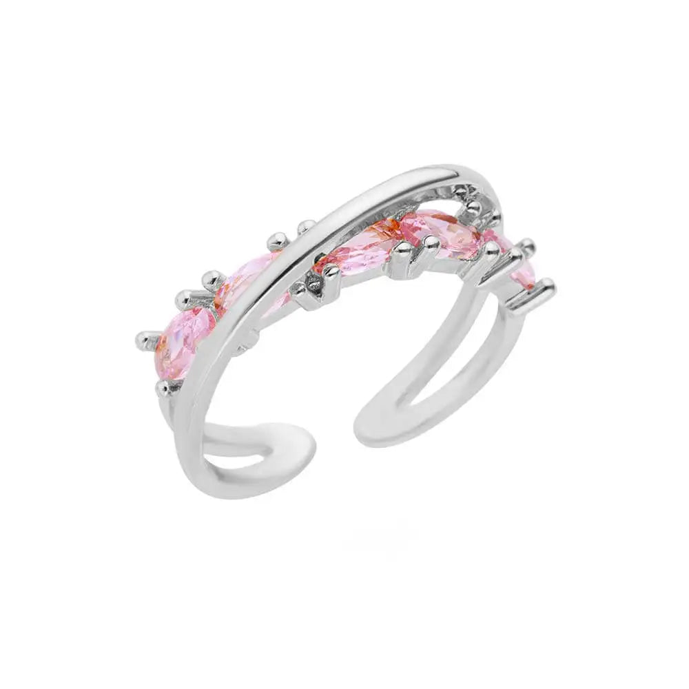 Zircon Double Layer Open Rings For Women Gold Color Adjustable Stainless Steel Ring Wedding Aesthetic Jewelry Gift Bijoux Femme
