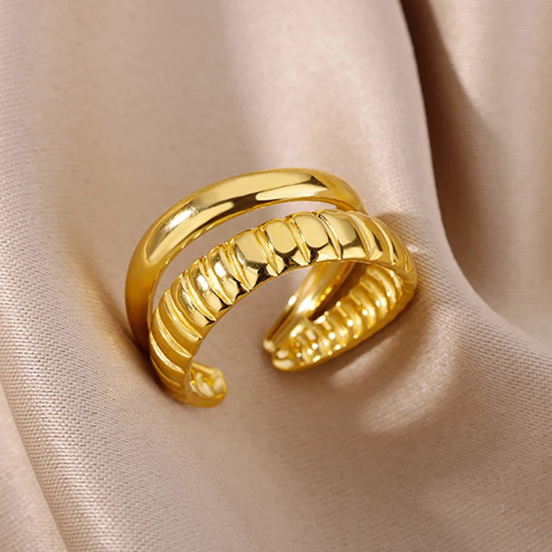 Stainless Steel Rings for Women Gold Color Hollow Out Wide Open Finger Ring 2023 Trend Luxury Aesthetic Jewelry anillos mujer