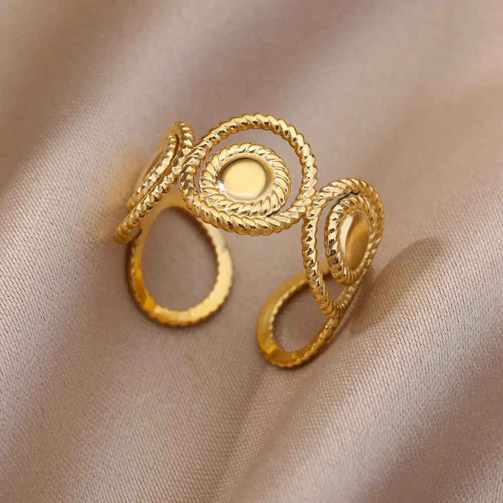Stainless Steel Rings for Women Gold Color Hollow Out Wide Open Finger Ring 2023 Trend Luxury Aesthetic Jewelry anillos mujer