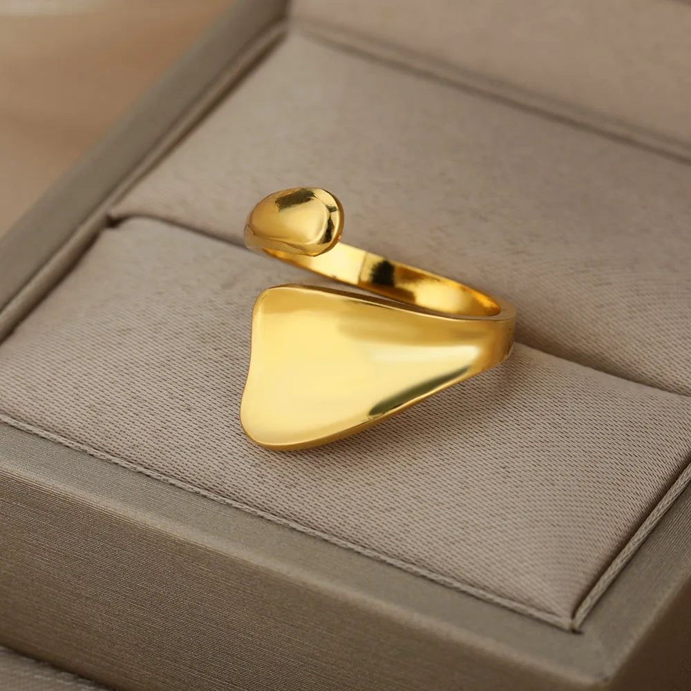 Stainless Steel Rings for Women Gold Color Hollow Out Wide Open Finger Ring 2023 Trend Luxury Aesthetic Jewelry anillos mujer