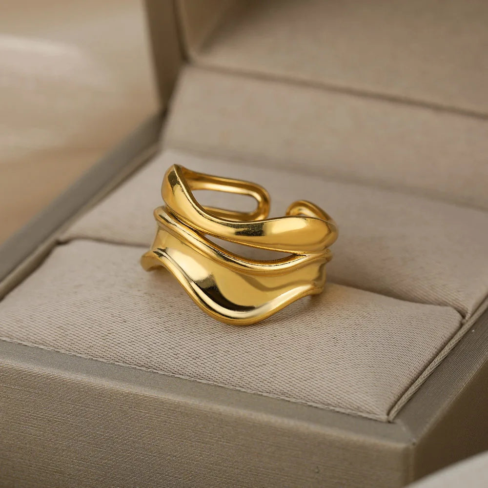 Stainless Steel Rings for Women Gold Color Hollow Out Wide Open Finger Ring 2023 Trend Luxury Aesthetic Jewelry anillos mujer