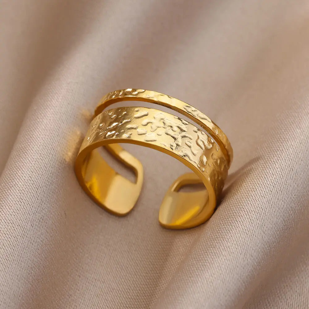 Stainless Steel Rings for Women Gold Color Hollow Out Wide Open Finger Ring 2023 Trend Luxury Aesthetic Jewelry anillos mujer