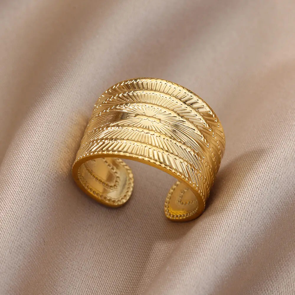 Stainless Steel Rings for Women Gold Color Hollow Out Wide Open Finger Ring 2023 Trend Luxury Aesthetic Jewelry anillos mujer