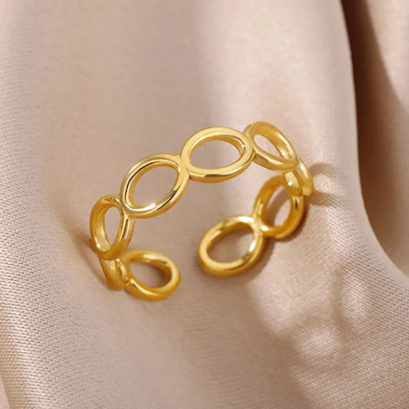 Stainless Steel Rings for Women Gold Color Hollow Out Wide Open Finger Ring 2023 Trend Luxury Aesthetic Jewelry anillos mujer