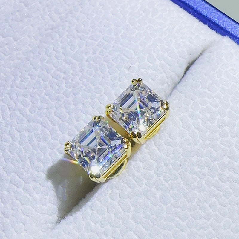 COSFIX Moissanite Stud Earrings for Women Luxury Men Moissanite Stud Earrings Asscher Cut D Color Women's Moissanite Earrings