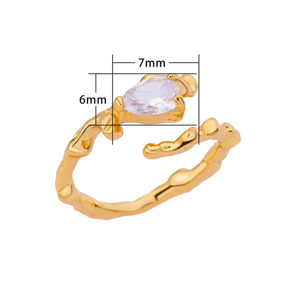 Water Drop Zircon Texture Rings For Women Gold Plated Stainless Steel Adjustable Ring 2023 Trend Wedding Aesthetic Jewelry Gift