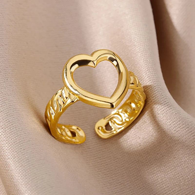 Stainless Steel Rings for Women Gold Color Hollow Out Wide Open Finger Ring 2023 Trend Luxury Aesthetic Jewelry anillos mujer